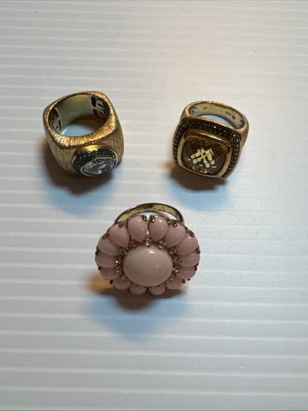 3 STERLING SILVER COCKTAIL RINGS ~ SIZE 9 ~ Gold Plated Sterling Silver ~ Nice!