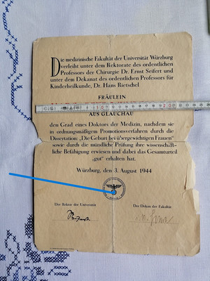 Promotionsurkunde Uni Würzburg 1944 Notpromotion top Rarität