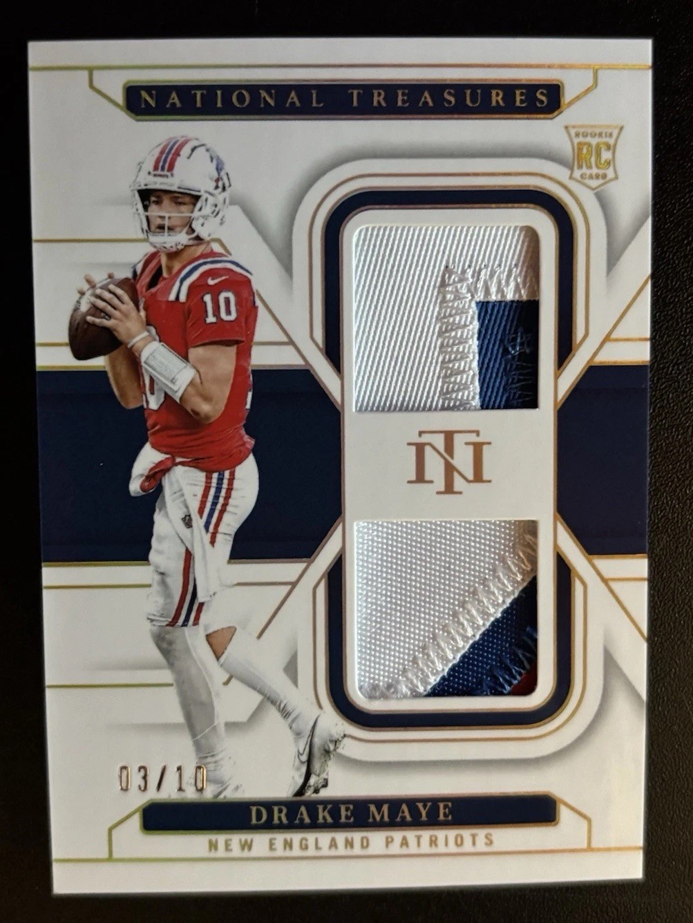 2024 National Treasures Drake Maye (RC) GOLD Dual 3-color Patch 03/10! Patriots