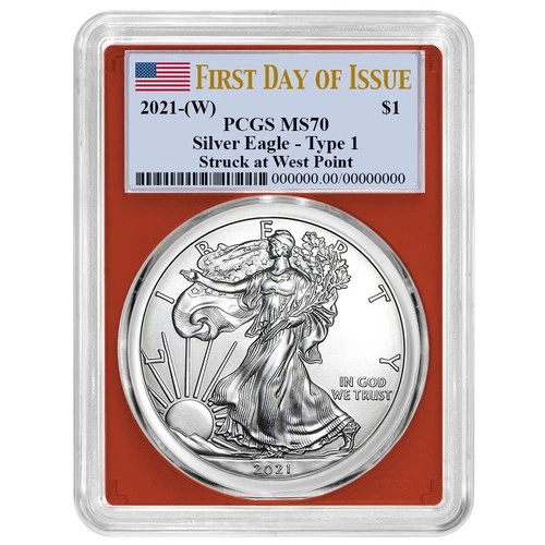 2021 (W) $1 Type 1 American Silver Eagle PCGS MS70 FDOI Flag Label Red Frame