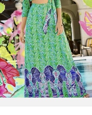 Lilly Pulitzer Maxi Skirt Woman s Costa Verde XS Tropical Elephant Resortcore