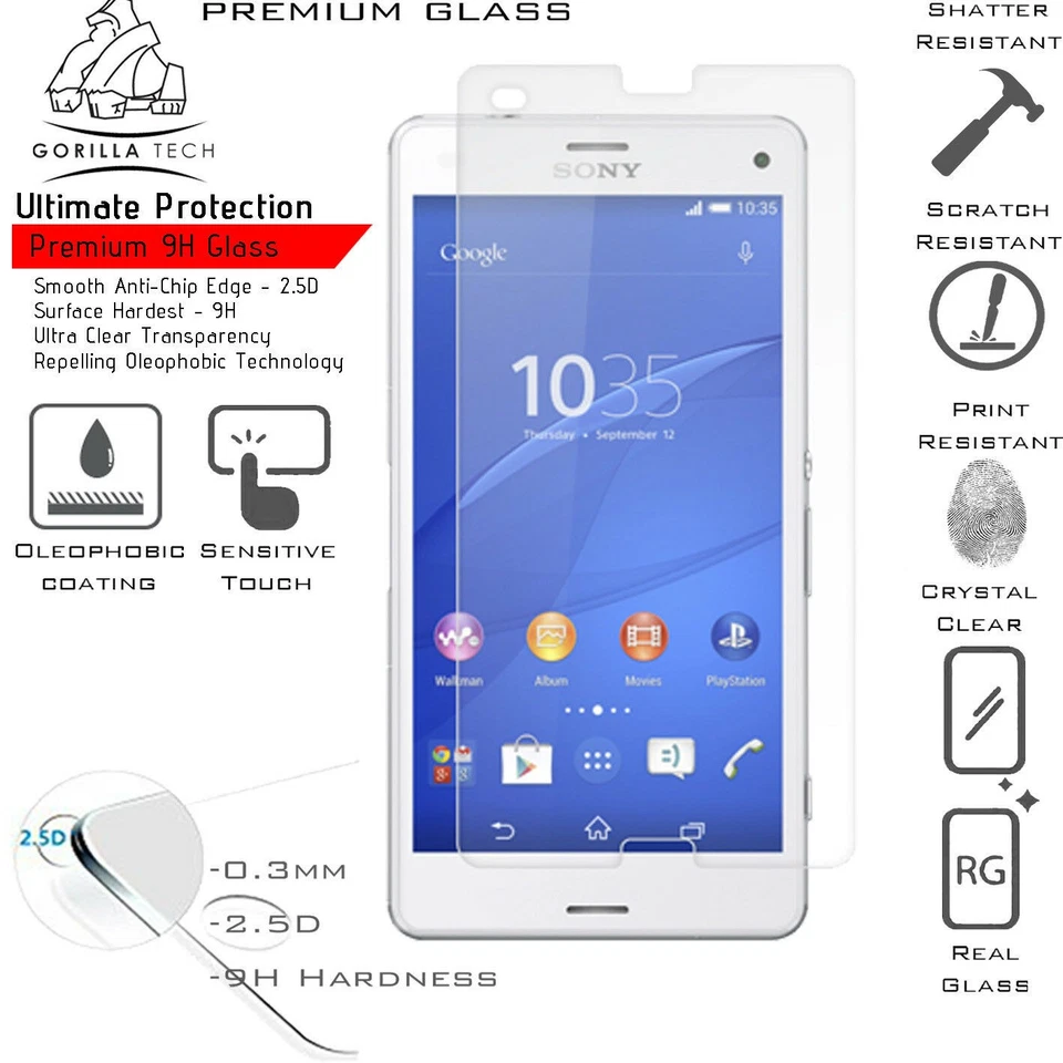 Screen Protector 100% Genuine Gorilla Tempered Glass For Sony Xperia Z3 Compact - Image 2 of 4