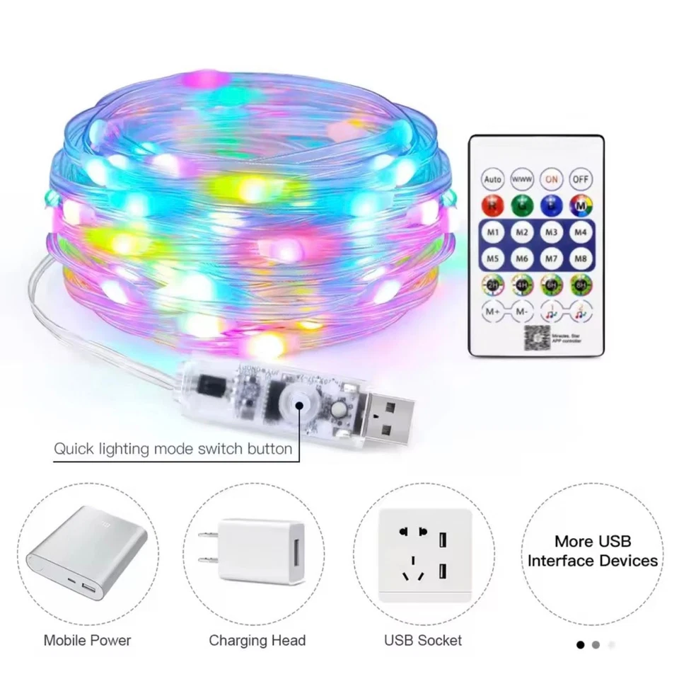 RGB-IC LED Light String USB Bluetooth&Remote WS2812B Fairy Lights Festoon Waterp - Image 2 of 4