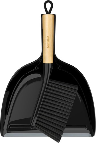 Stylish Black Dustpan and Brush with Bamboo Handle – Perfect for Home & Office - Picture 3 of 12