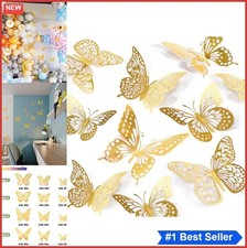 3D Butterfly Wall Decor 48 Pcs Gold Metallic Removable Stickers Party Cake