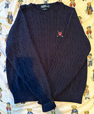 Polo Ralph Lauren Men  s Navy Cable-Knit Crewneck Pullover Sweater L Cotton