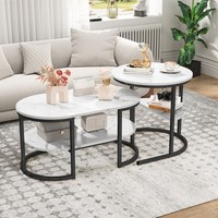 2Er Set Couchtisch Rund / Rechteckig Sofatisch Beistelltisch Mit Metallgestell
