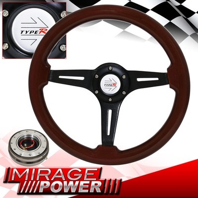 Deep Dark Wood Black Aluminum Center Steering Wheel Gunmetal Slim Quick Release