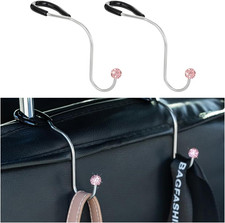 Bling Car Headrest Hooks, 2PCS Crystal Rhinestone Vehicle Seat Hanger for Purses