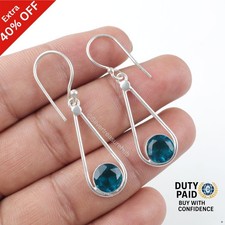 925 Silver Throat Chakra Natural Apatite Dangle Drop Engagement Earrings Jewelry