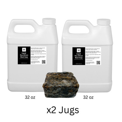 Raw African Black Soap Liquid 32 oz. x 2 - 100% Pure Natural Body Face Wash Bulk