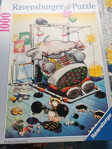 Complete Ravensburger Puzzle 1992 BODYBUILDING COMIC Elefant Katze Maus