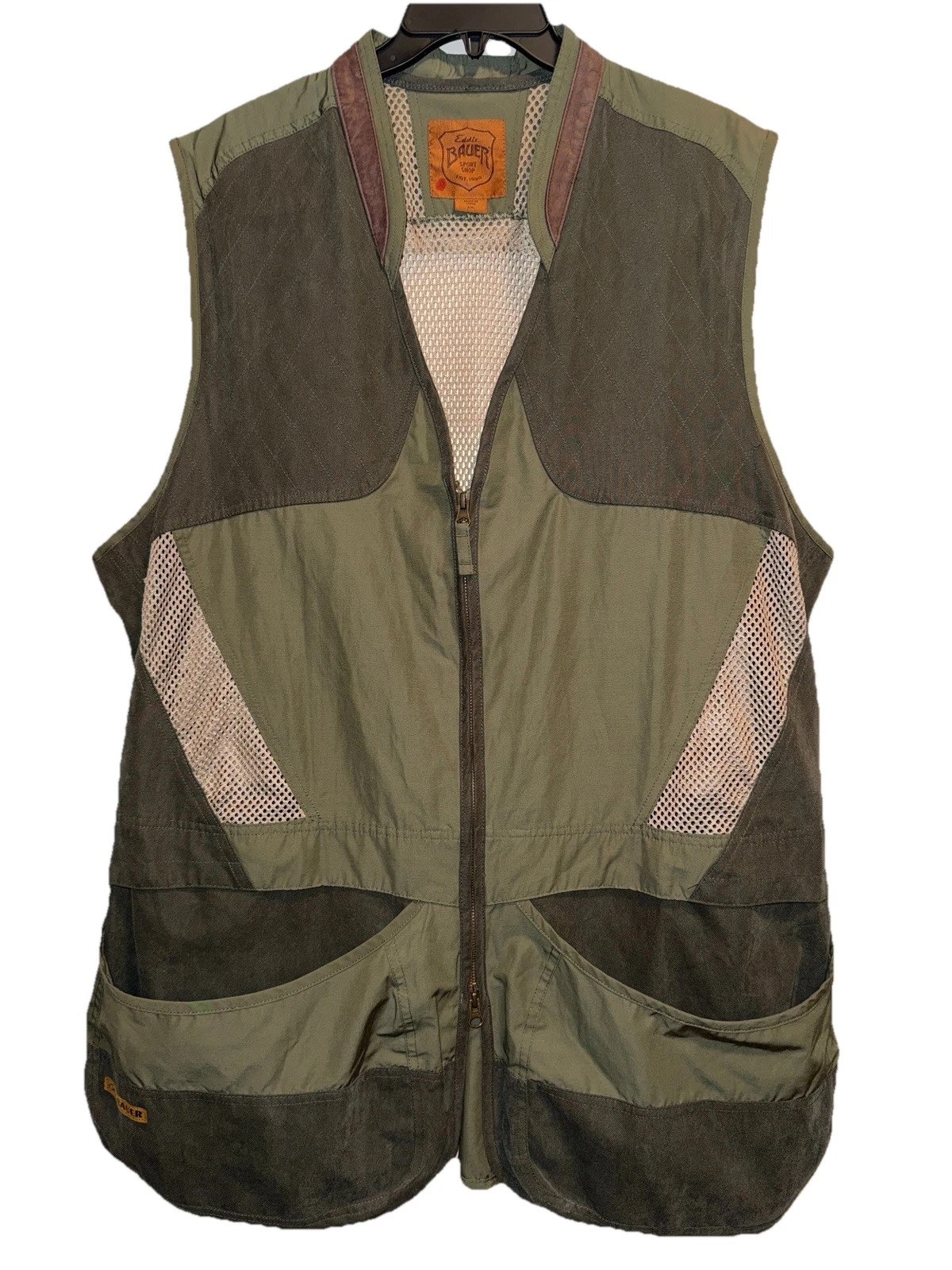 Eddie Bauer Sport Shop '12 Fishing Sportsman Vest Canvas Mesh Leather Sz XXL EUC