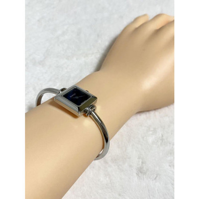 GUCCI バングル1900L ブラック Gucci 1900L Womens Silver Tone Bangle Quartz Watch Square Dial