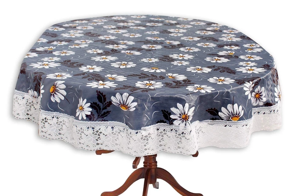 PVC Plastic Flowered 4 Seater Round Shape Table Cover Size 60 Inch US - Image 3 of 3