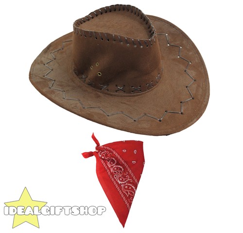 COWBOYHÜTE AUS KUNSTWILDLEDER UND BEDRUCKTES BANDANA WESTERN KOSTÜM ACCESSOIRE - Bild 7 von 11