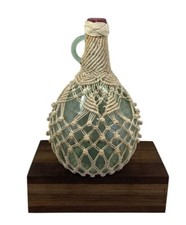 Antique Green Glass Macrame Art Bottle 13 106667 1970 Home Decor MCM Boho