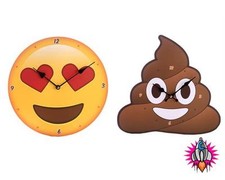 EMOJI EMOTIVE FUNKY PICTURE WALL CLOCK 30CM POOP HEART EYES