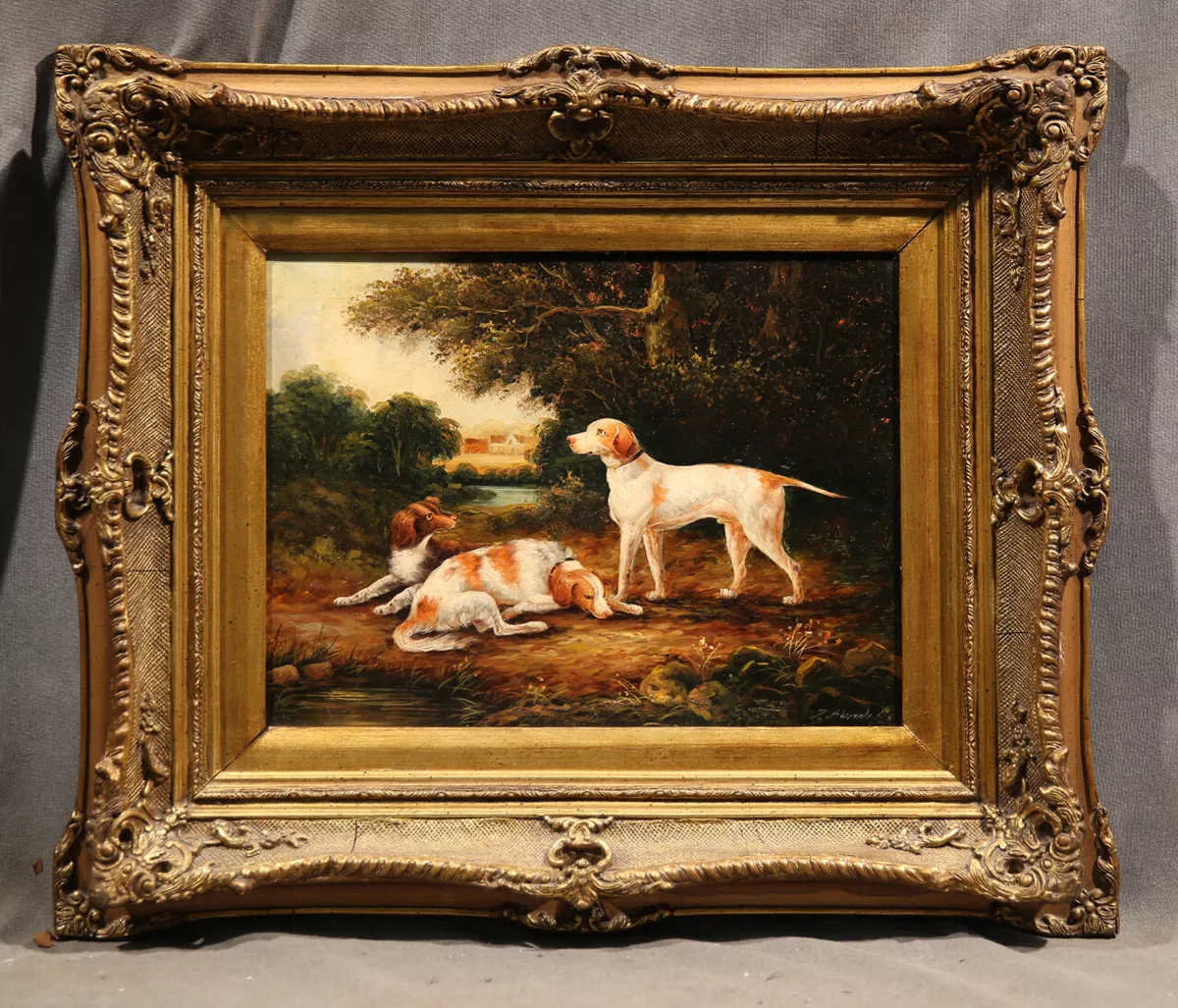Setters Dogs Decorative Antique Painting on panel Farm Animal Love and Beauty