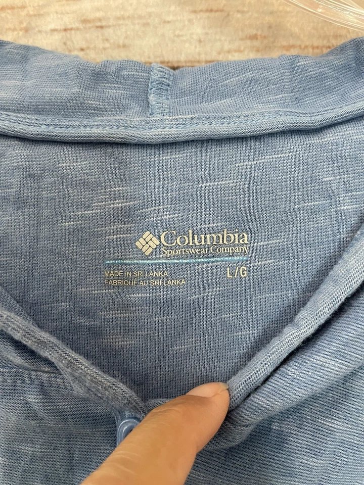Columbia Blue Hoodie Pocket L/S STRETCH Shirt EUC Women's Size Large - Image 3 of 4