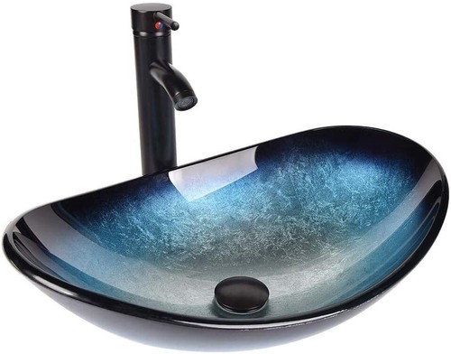 Waschbecken Glas Keramik Aufsatzwaschbecken Waschtisch Waschschale Wasserhahn - Bild 19 von 53