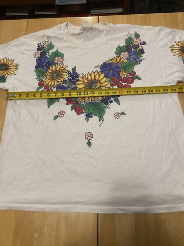 Vtg 90s Flowers Berries Shirt 50/50 XL Single Stitch Fruit Grapes Strawberries - Picture 6 of 8