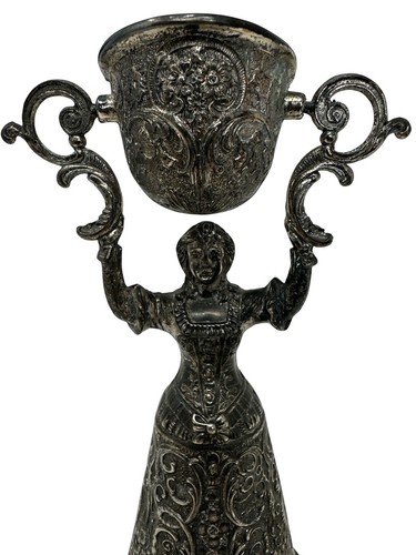 Vintage Pewter Silver Plated Nuremberg Wedding Cup Double Toasting Chalice - Picture 3 of 15
