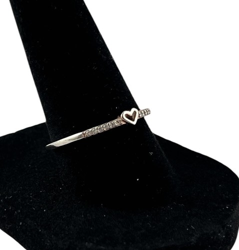 Rose Gold Minimalist Heart Ring 925 Sterling Silver With Tiny CZ Stack Size 8 - Picture 2 of 10
