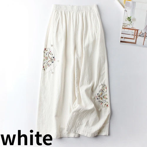Retro Damen Stickerei Knöchelhose Gummibund weites Bein Hose Freizeit locker - Bild 14 von 27