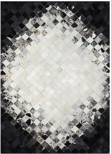 Hand Woven Natural Cowhide Hair on Patch Work Leather Modern Room Sizes. - Picture 1 of 6