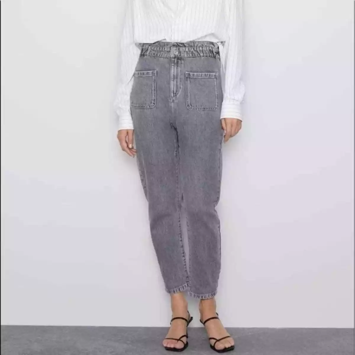 Zara Baggy Paper Bag High Waist Gray Jeans Size 0