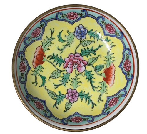 Chinoiserie Teller Messing ACF japanische Porzellan Ware dekoriert in Hongkong 5,5" - Bild 1 von 17