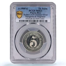 Puerto Rico Lares Rio 5 tk Margarita Magraner Rulau MS63 PCGS token coin 1900