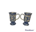 Tall Pedestal Espresso Dessert Coffee Mugs 2 TEMPTATIONS by Tara Old World Blue