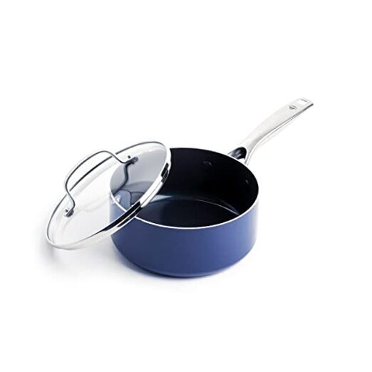 Cookware 2QT Saucepan Pot with Lid, Diamond Infused 2QT Saucepan with Lid Blue