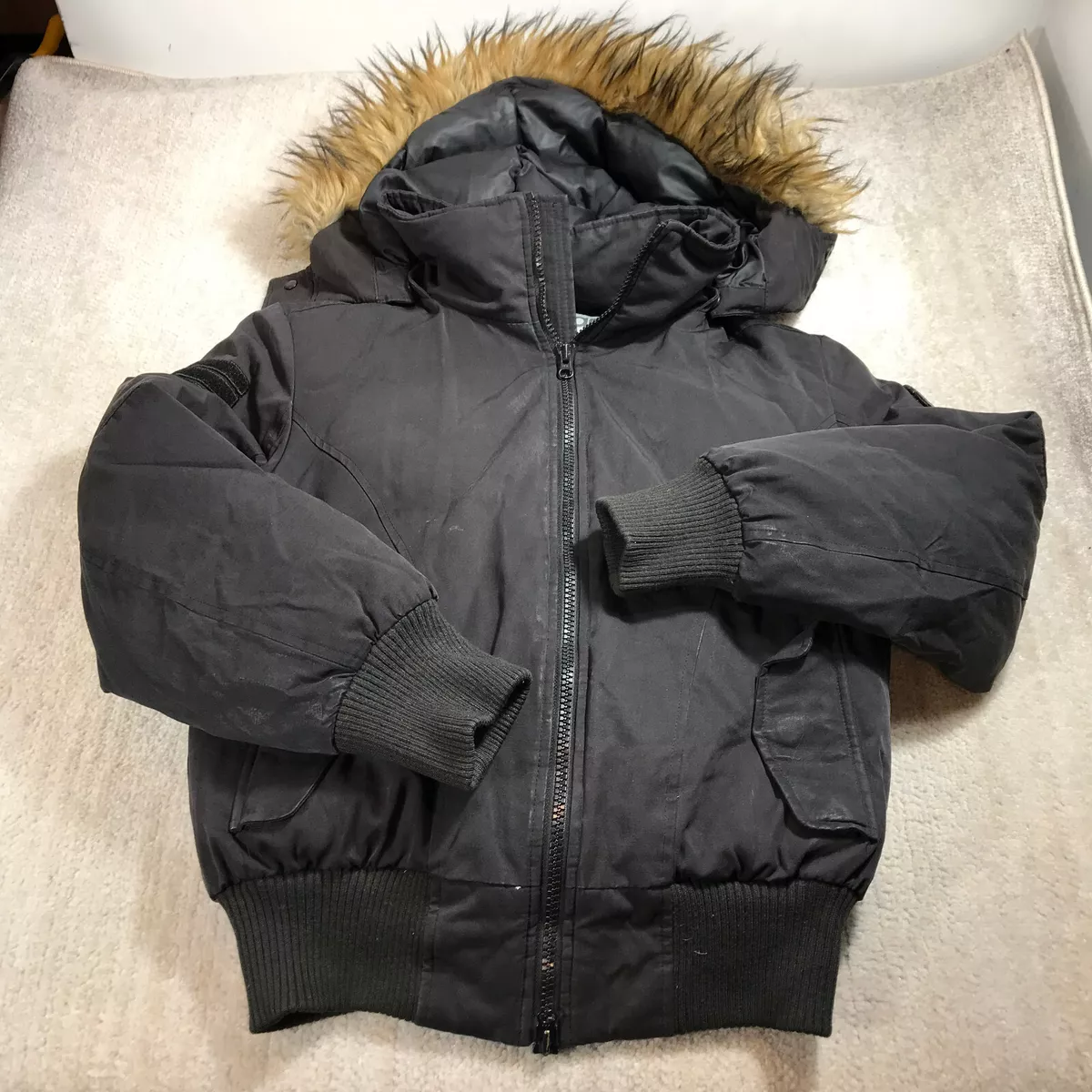 TOBOGGAN Jacket Womens Small Full ZIp Fur Hoodie Coat Black Canada Gabriella