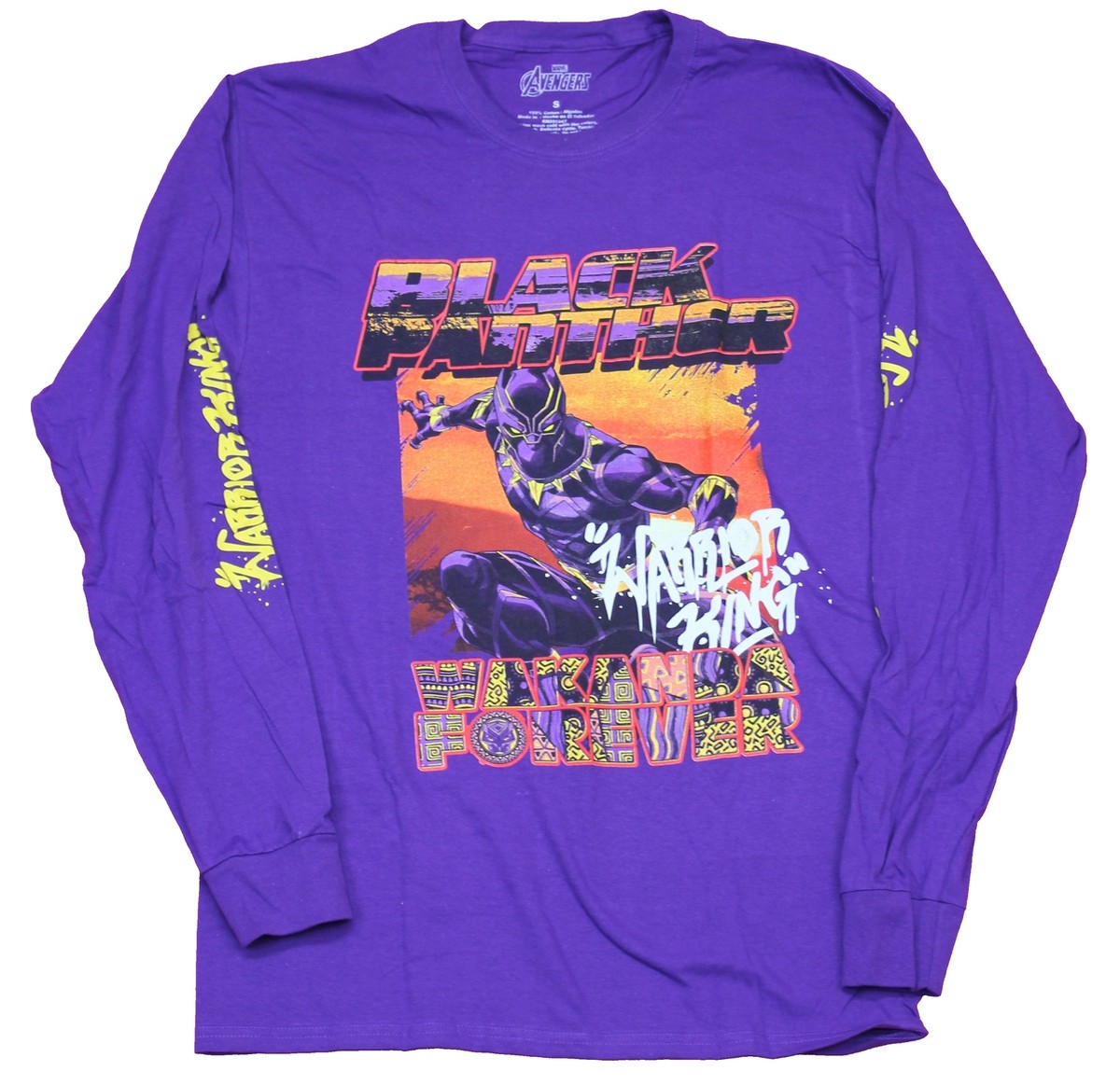 Black Panther Mens Long Sleeve T-Shirt Wakanda Forever Warrior King Sunset