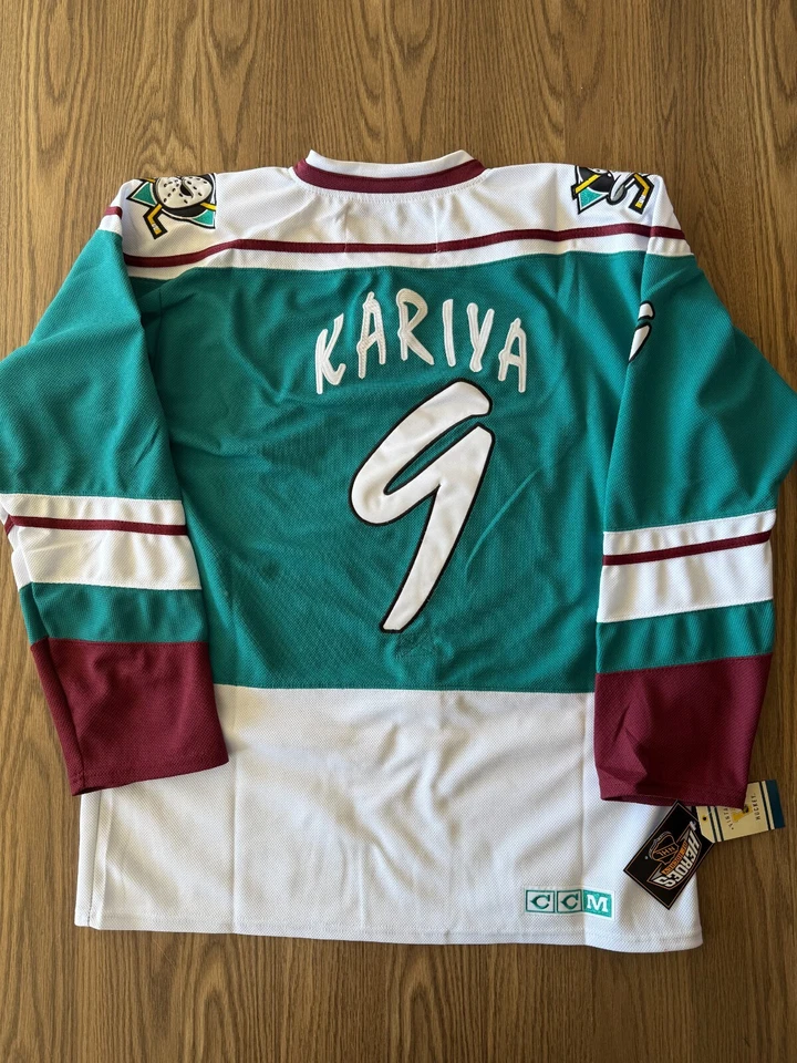 Camiseta Paul Kariya Anaheim Mighty Ducks "1995-96 Wild Wing Throwback" CCM NHL Lg Foto 3 de 4