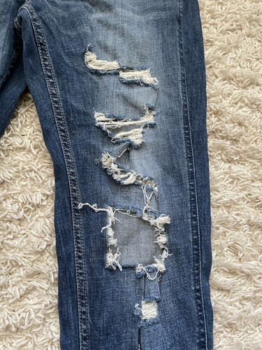 Pantalones de mezclilla para mujer Hollister de tiro bajo azul novio talla W27 L24 5R desgastados - B - Imagen 3 de 9