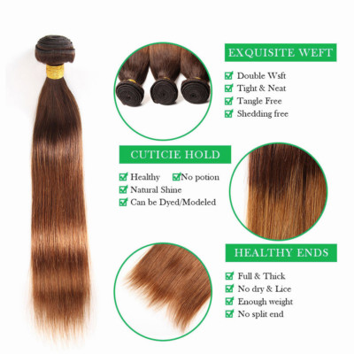 Straight Sew In Hair Weave Extension 100 Human Brown Copper 4 30