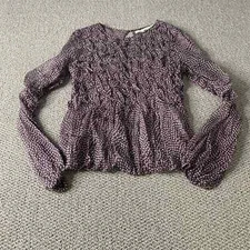 Leon Max Womens Blouse Top Size Medium Purple SIlk Polka Dots Limited Edition