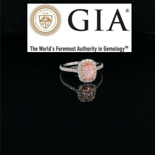 Diamond Ring Fancy Intense Pink Cushion GIA Certified VS1 1.87CT 18K W Gold S6.5