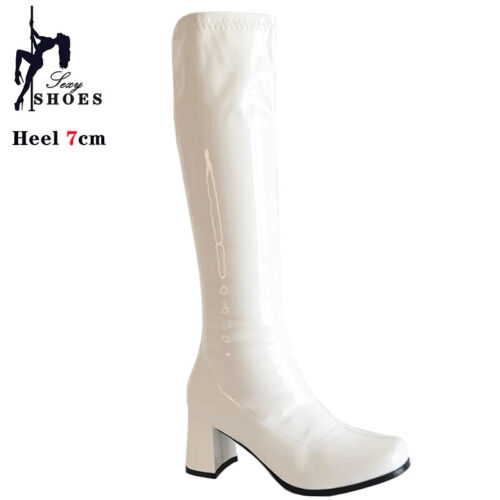 Botas Gogo de 7 cm Tacón Cuadrado Hasta la Rodilla Botas de Fiesta Retro Cremallera Cruzada Zapatos de Vestir - Imagen 10 de 33
