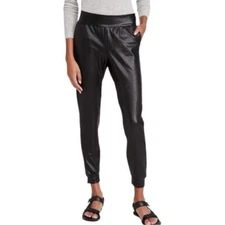 commando Women's Faux Leather Jogger in Black Size Small Relaxed Fit Pockets