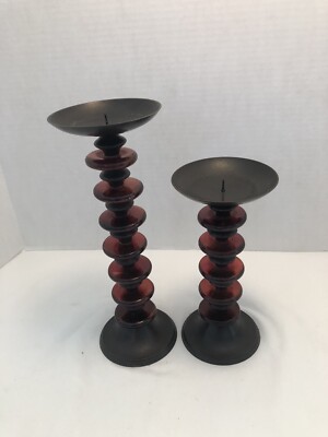 Z Gallerie Pair Of Glass & Bronze Pillar Candleholders-Abacus Design
