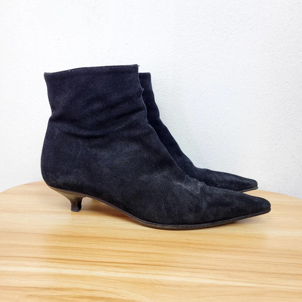 Black kitten heel booties cheap