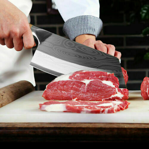 Stainless Steel Asian Chef Knife Kitchen Butcher Damascus Cleaver Chopping Meat - Picture 5 of 11