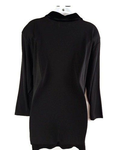 Women's Liz Claiborne Black Tunic Blouse with Velvet Neckline Size 2P New - Picture 6 of 9