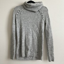 Hollister Women  s Gray Knit Mock Turtle Neck Sweater XS Pullover Braid Detail