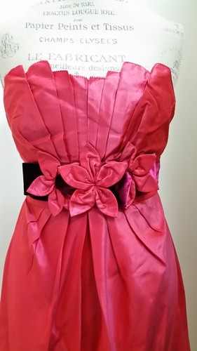 Kay Unger dunkelrosa trägerloses Seidenkleid mit lila Samt Taille Gr. 10 - Bild 3 von 4